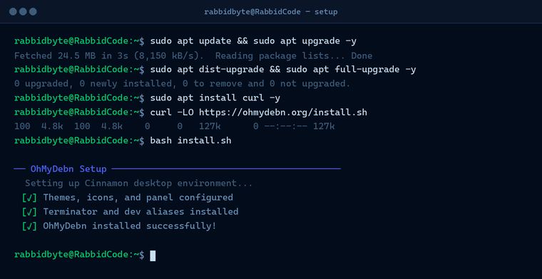 Base setup and OhMyDebn installation